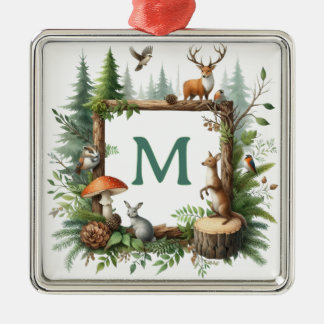 Personalisierter Wald-Monogramm-Weihnachtsbaumschm Ornament Aus Metall