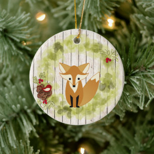 Personalisierter Waldfox und Weihnachten im Kraut Keramikornament