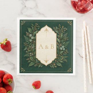 Personalisierter Waldgrüner Gold Hochzeitsdinner  Serviette