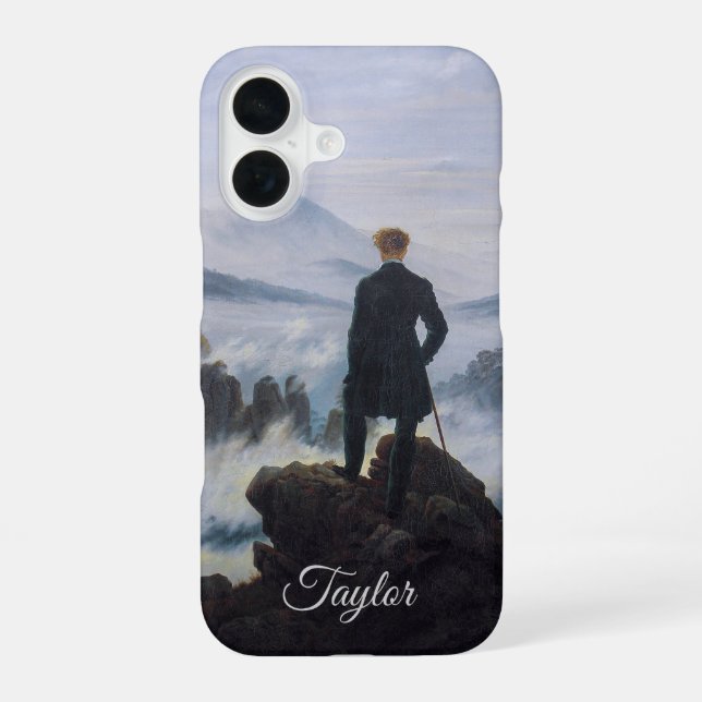 Personalisierter Wanderer – Caspar David Friedrich iPhone 16 Hülle (Rückseite)