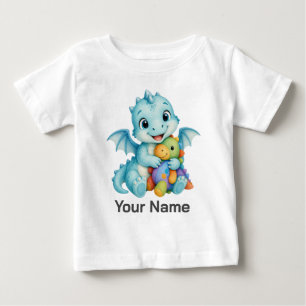 Personalisierter Wasserfarbdrache mit Dinosaurier  Baby T-shirt