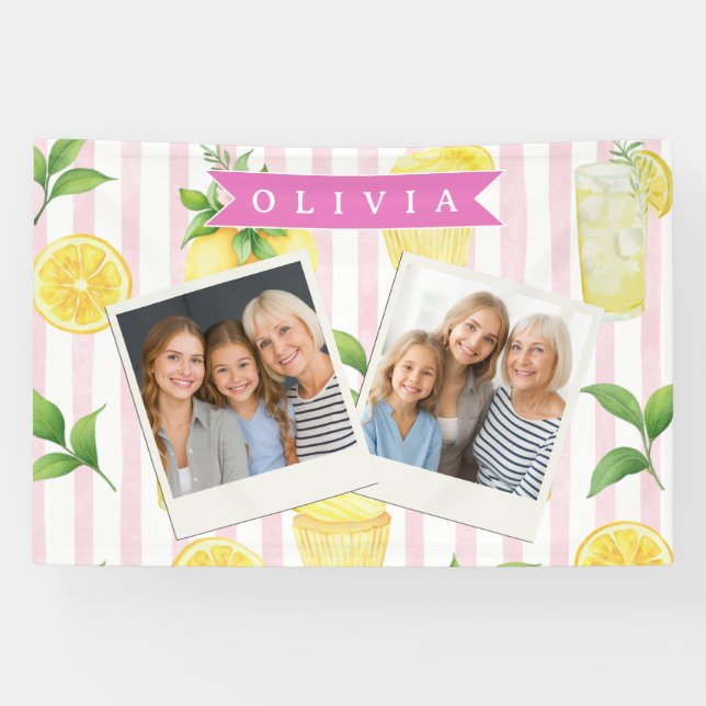 Personalisierter Wasserfarbe-Limonaden-Cupcake-Str Banner (Horizontal)