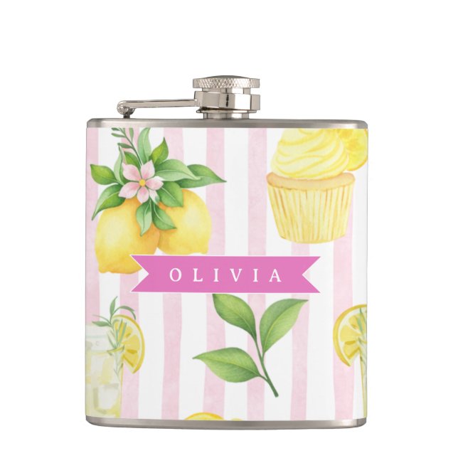 Personalisierter Wasserfarbe-Limonaden-Cupcake-Str Flachmann (Vorderseite)