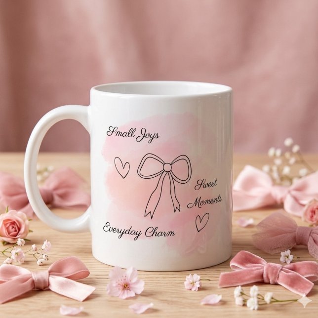 Personalisierter Wasserfarbe Rosa Coquette Becher Kaffeetasse (Custom text pink coquette watercolor aesthetic bow mug)