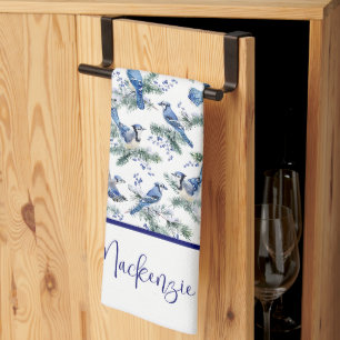 Personalisierter Wasserfarbe-Weihnachtsblauhäher-U Geschirrtuch