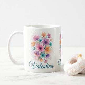Personalisierter Wasserfarben-Blumenstrauß-Name-Ka Kaffeetasse