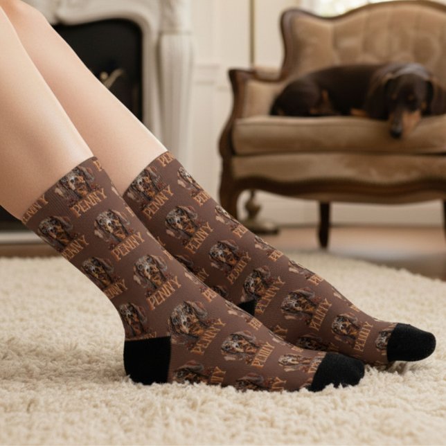 Personalisierter Wasserfarben-Dachshund Socken (Von Creator hochgeladen)