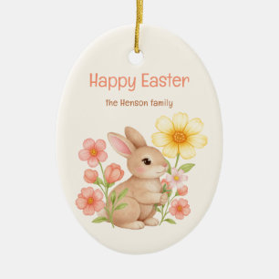 Personalisierter Wasserfarben-Hase Frohe Ostern Keramik Ornament