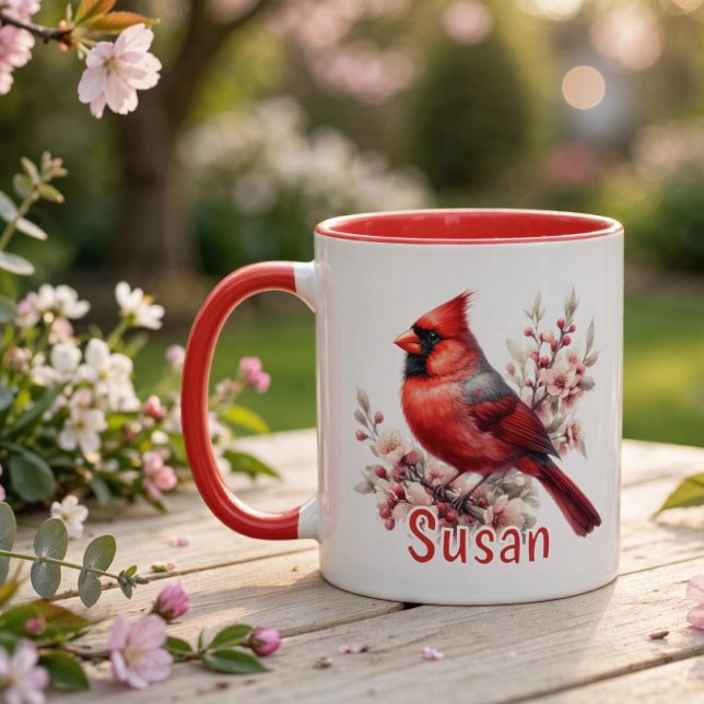Personalisierter Wasserfarben-Kardinal Tasse (Personalized Watercolor Cardinal Mug)