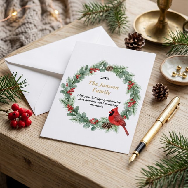 Personalisierter Wasserfarben-Kardinal-Weihnachtsk RSVP Karte (Von Creator hochgeladen)