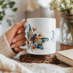 Personalisierter Wasserfarben-Libellen-Becher Kaffeetasse