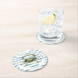 Personalisierter Wasserfarben Maryland Blaukrabben Runder Pappuntersetzer