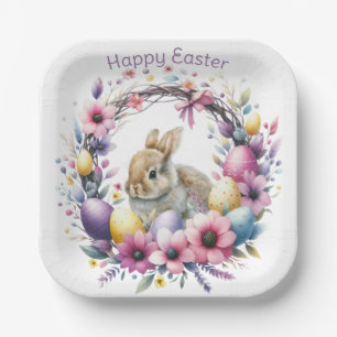 Personalisierter Wasserfarben-Osterhase Pappteller