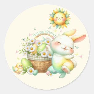 Personalisierter Wasserfarben-Osterhase Runder Aufkleber