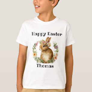 Personalisierter Wasserfarben-Retro-Osterhase-Blum T-Shirt