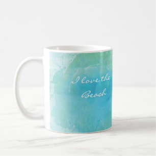 Personalisierter Wasserfarben-Strand-Ozean-Meeres- Kaffeetasse