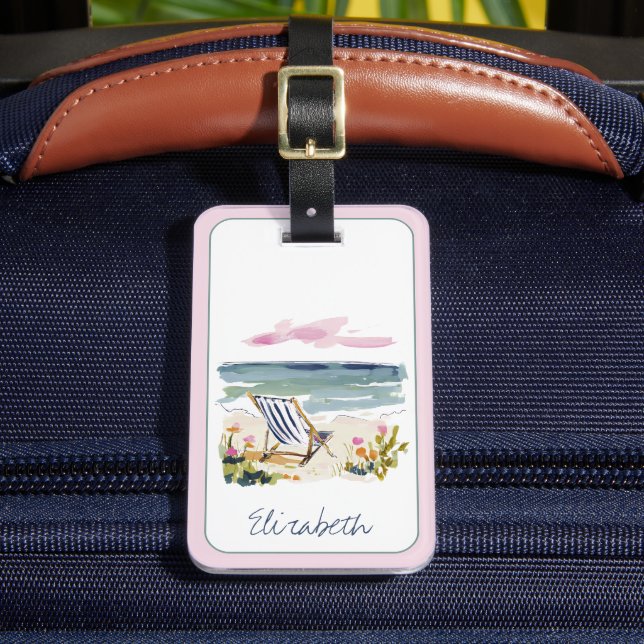 Personalisierter Wasserfarben-Strandstuhl Gepäckanhänger (Vorderseite Insitu 2)