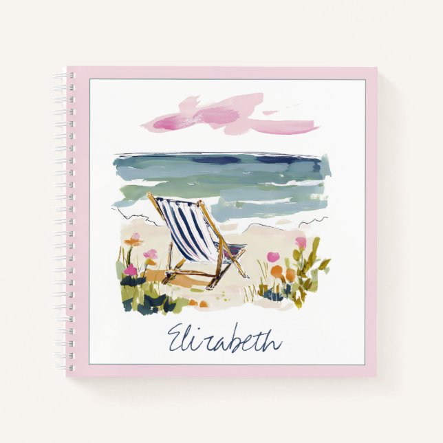 Personalisierter Wasserfarben-Strandstuhl Notizbuch (Vorderseite)