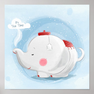 Personalisierter Wasserfarben-Teakup-Elefant Poster