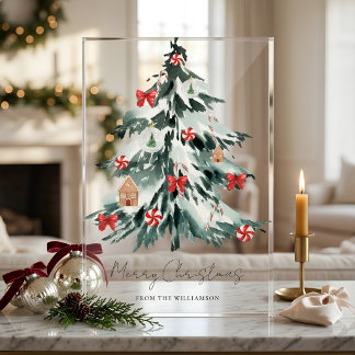 Personalisierter Wasserfarben-Weihnachtsbaum Acrylschild