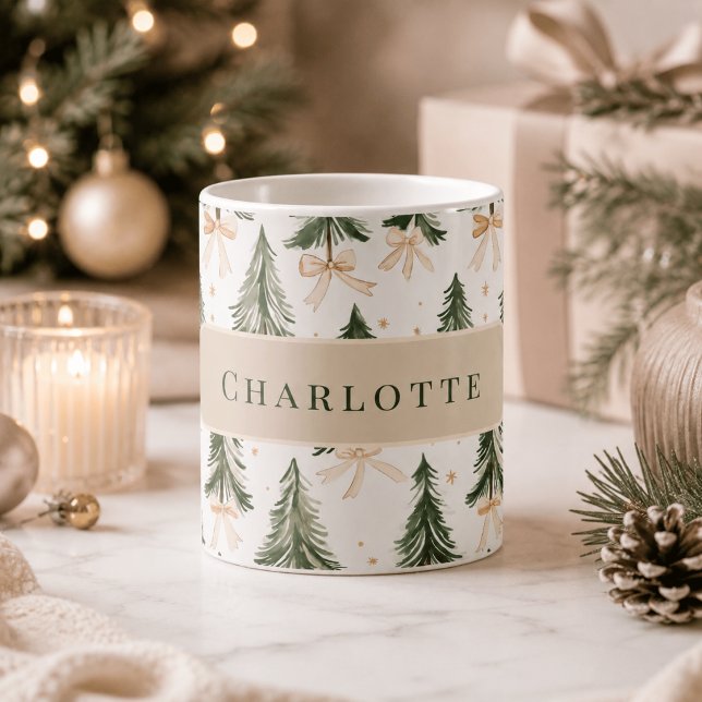 Personalisierter Wasserfarben-Weihnachtsbaum-Name- Kaffeetasse (Von Creator hochgeladen)