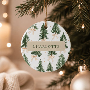Personalisierter Wasserfarben-Weihnachtsbaum-Schmu Keramik Ornament