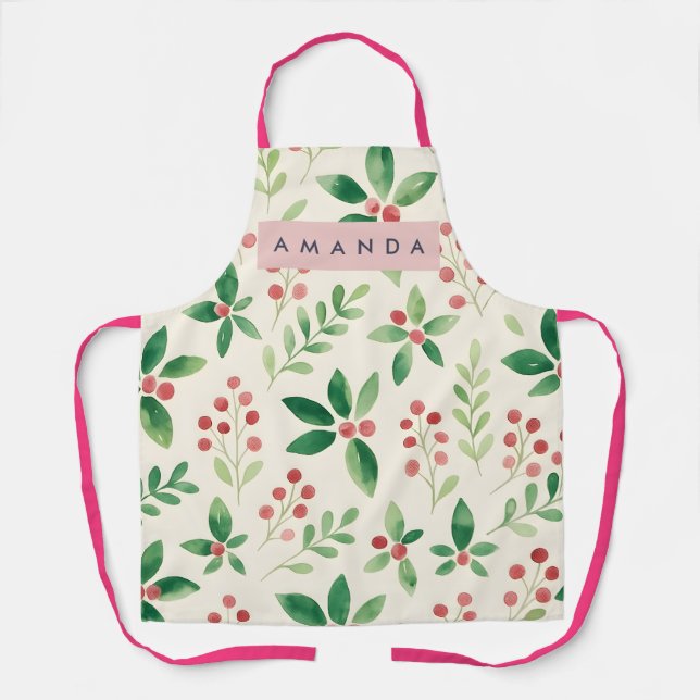 Personalisierter Wasserfarben-Winterbeeren-Stil Schürze (Vorderseite)