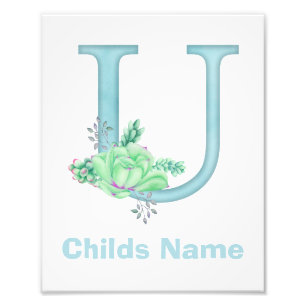 Personalisierter Wasserfarbenbuchstabe U Foto Druc