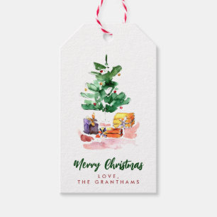 Personalisierter Wasserfarbener Weihnachtsbaum Geschenkanhänger