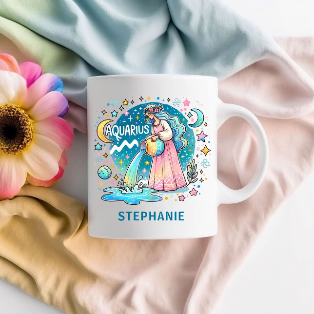 Personalisierter Wassermann-Zodiac-Wassermann  Kaffeetasse (Personalized Aquarius Zodiac Water Bearer Coffee Mug)