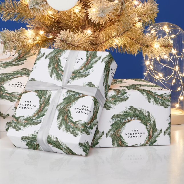 Personalisierter Watercolor-Kranz Geschenkpapier (Feiertage)