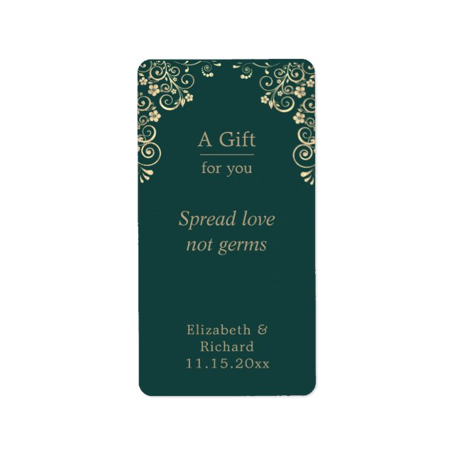 Personalisierter Wedding Green Gold Hand Sanitizer Adressaufkleber (Vorne)