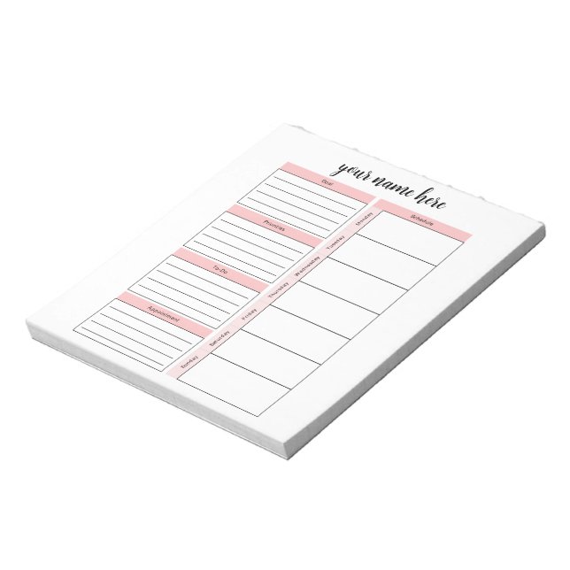 Personalisierter Weekly Schedule Notepad Notizblock (Rotiert)