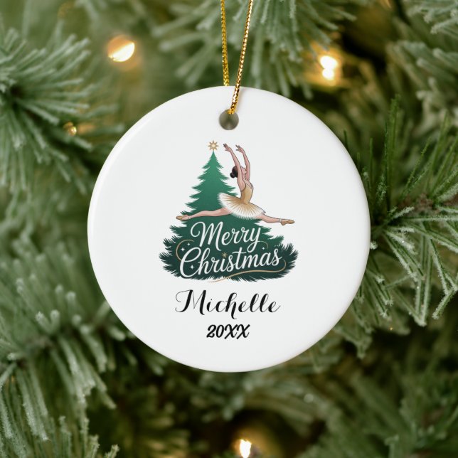 Personalisierter Weihnachts-Ballett-Ballerina-Tänz Keramik Ornament (Baum)