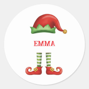 Personalisierter Weihnachts-Elf-Aufkleber   Rot &  Runder Aufkleber