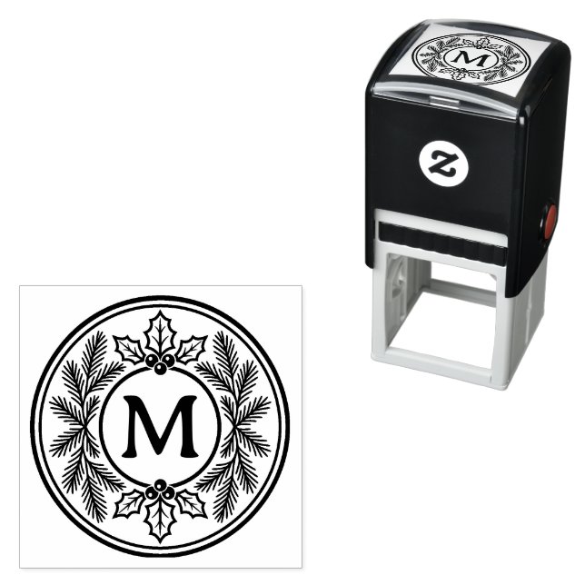 Personalisierter Weihnachts-Evergreen-Monogramm-St Permastempel (Beispiel)