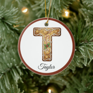 Personalisierter Weihnachts-Gingerbread-Buchstabe Keramik Ornament