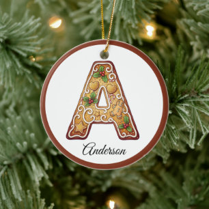 Personalisierter Weihnachts-Gingerbread-Buchstabe Keramik Ornament