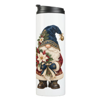 Personalisierter Weihnachts-Gnom mit Poinsettien Thermosbecher