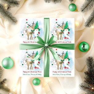 Personalisierter Weihnachts-Gnom und Rentier süß Geschenkpapier