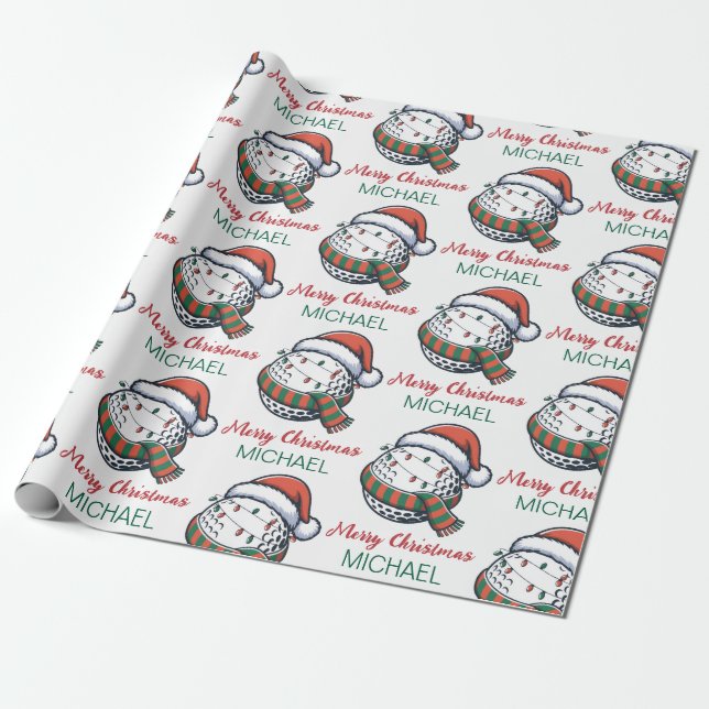 Personalisierter Weihnachts-Golfball mit Santa-Hut Geschenkpapier (Ungerollt)