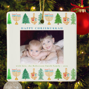 Personalisierter Weihnachts-Hanukkah-Foto-Schmuck Keramikornament