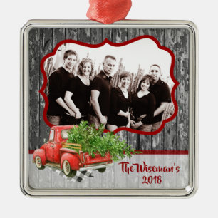 Personalisierter Weihnachts-Holz-LKW FOTO-Anhänger Ornament Aus Metall
