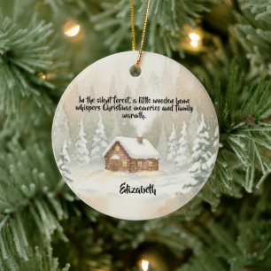 Personalisierter Weihnachts-Holzhaus-Keramik-Schmu Keramik Ornament