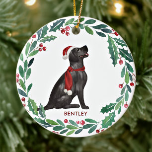 Personalisierter Weihnachts-Hund Schwarzer Labrado Keramik Ornament