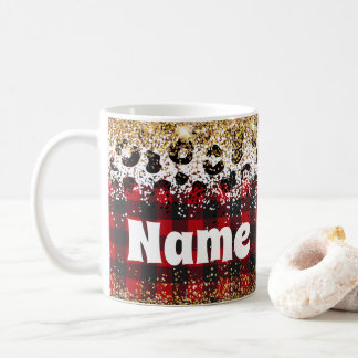 Personalisierter Weihnachts Karierter Glitzer Kaff Kaffeetasse