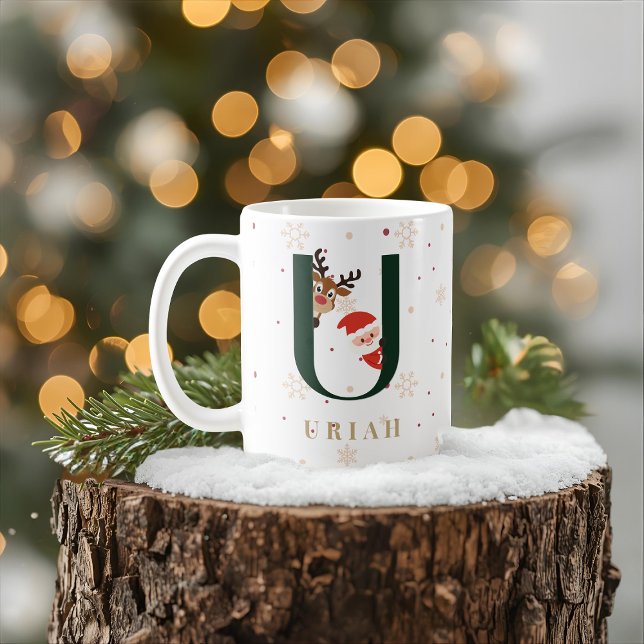 Personalisierter Weihnachts-Monogramm-U-Becher Kaffeetasse (Von Creator hochgeladen)