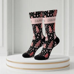 Personalisierter Weihnachts-Pink-Feiertagsbaum Socken