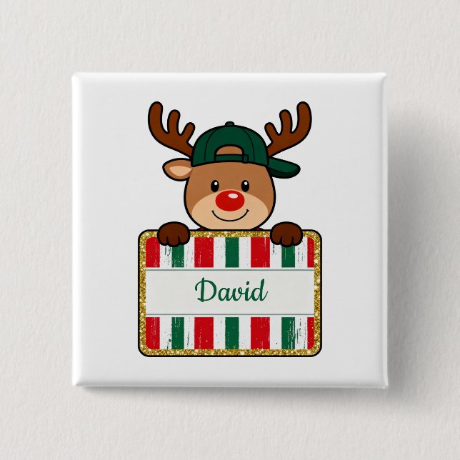 Personalisierter Weihnachts-Rentiername Button (Vorderseite)