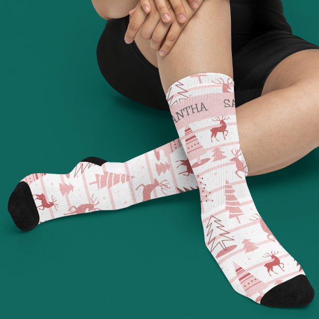 Personalisierter Weihnachts-Rosa-Weihnachtsbaum Socken (Von Creator hochgeladen)